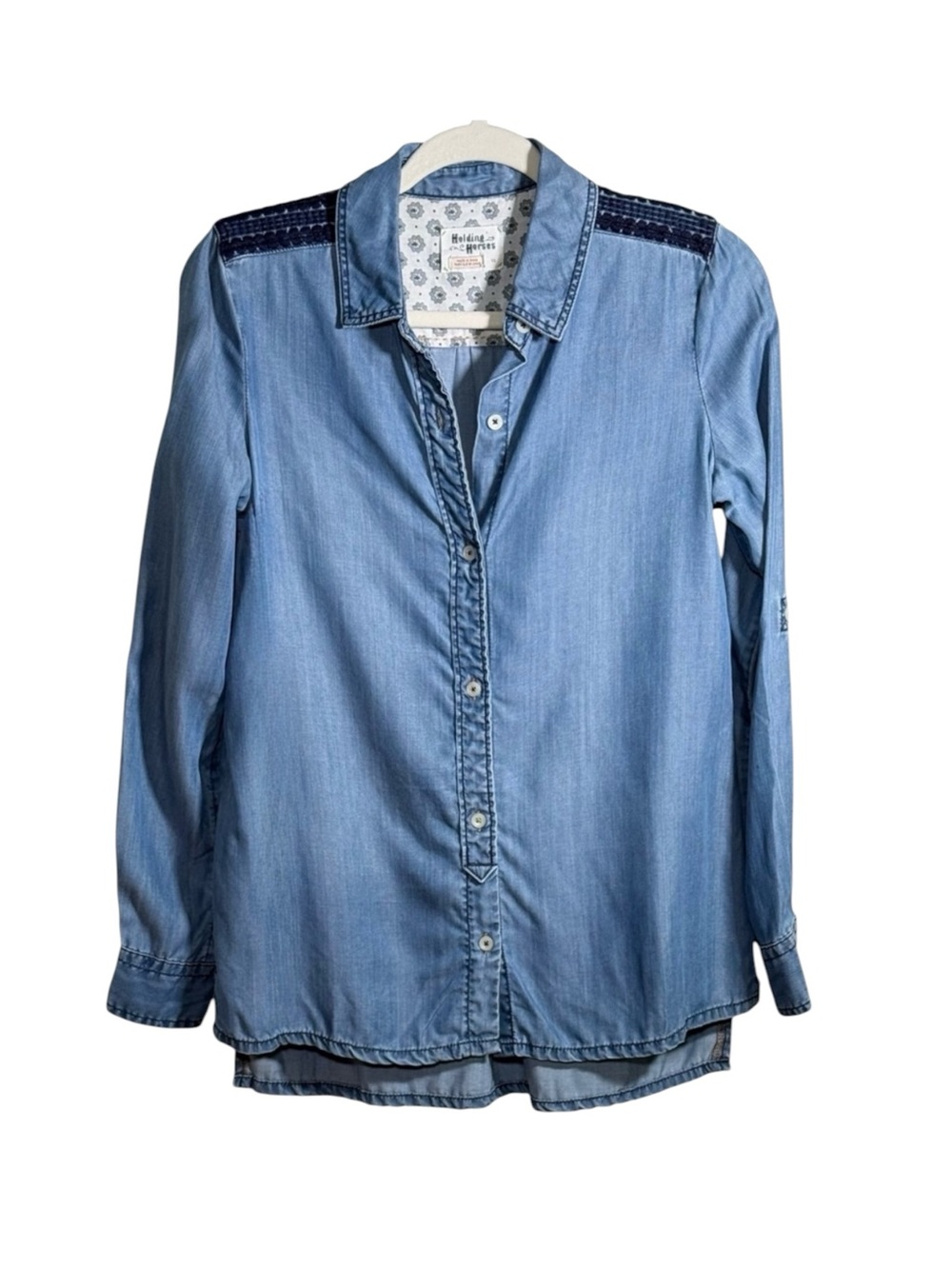 Holding Horses Anthropologie Blue Chambray Embroidered Shirt XS
